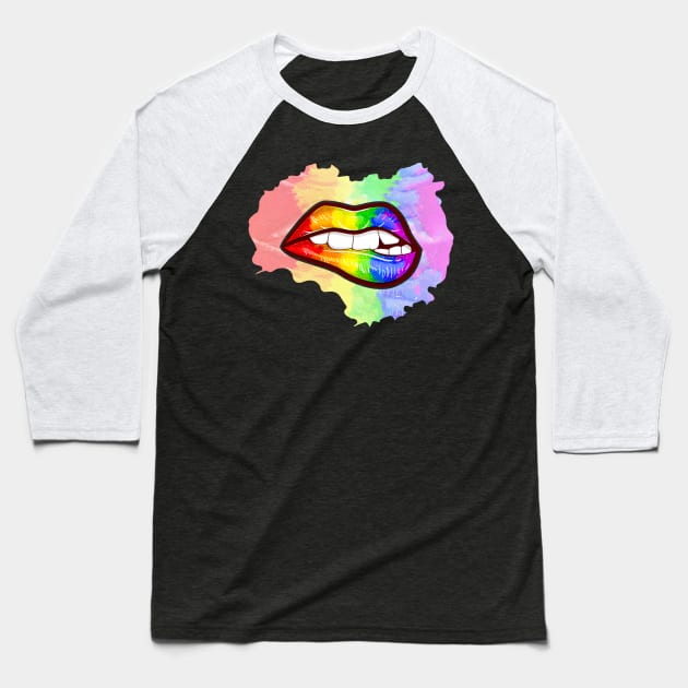 Colorful Mouth Rainbow Lips Baseball T-Shirt by SoCoolDesigns